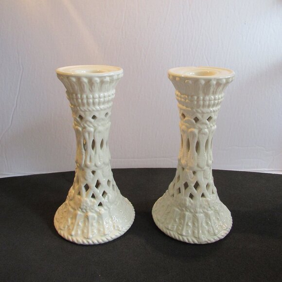 Vintage, Creamware, Filigree Candlesticks. Off White/Cream colour. 6.5" - Picture 1 of 7